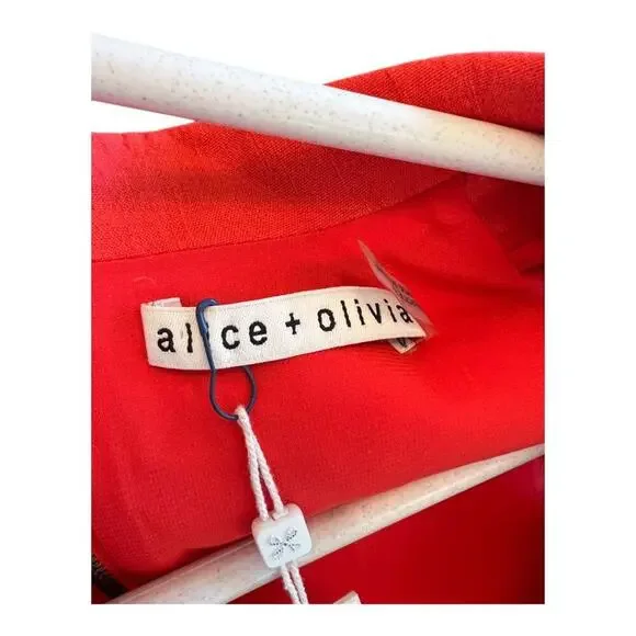 ALICE + OLIVIA Meritt Pleated Linen Romper in Chili Pepper Size 2 - Picture 8 of 9